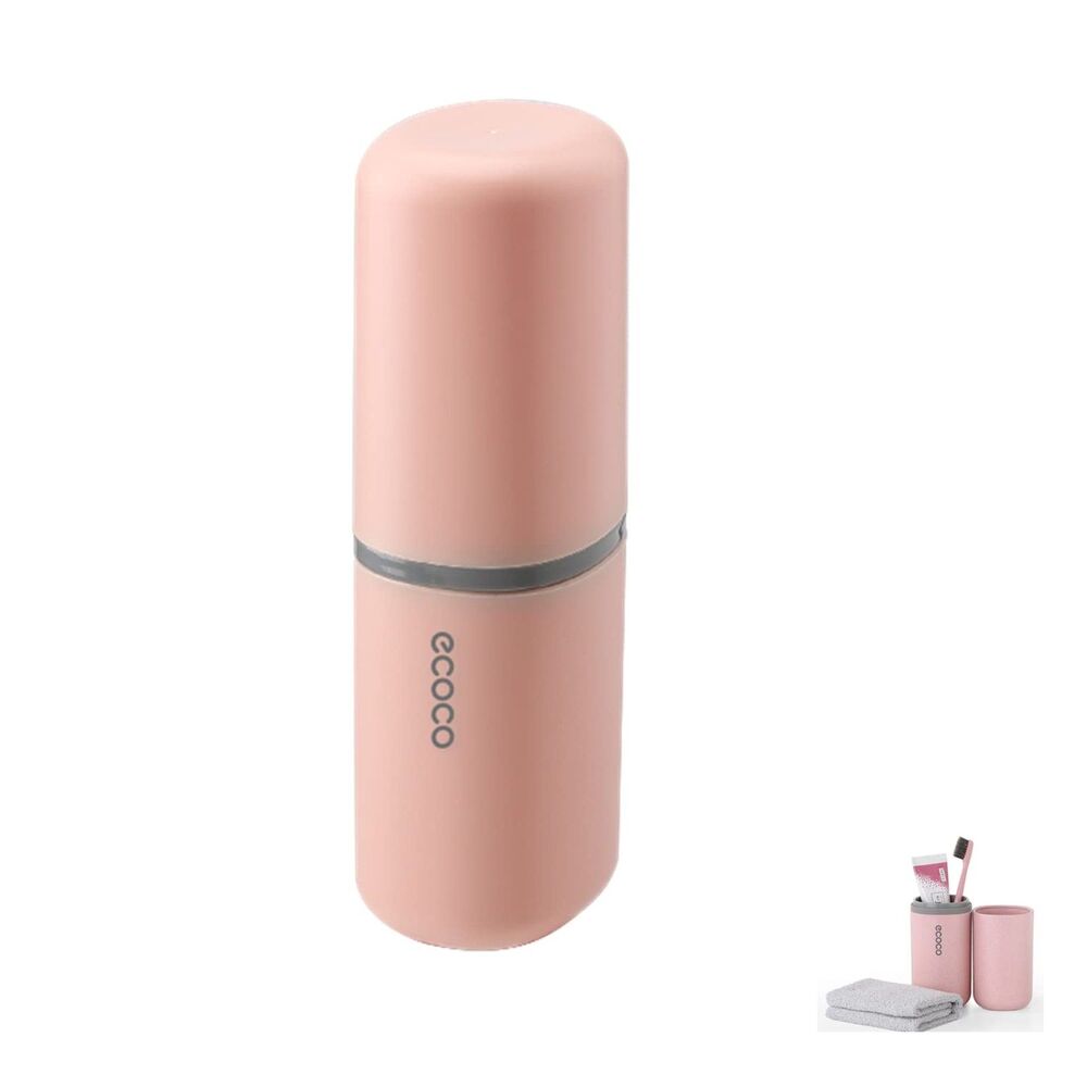 🧼 Ecoco Aesthetic Travel Toothbrush Case & Cup Set | Minimalist Pink Organizer